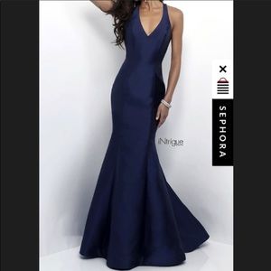 Navy Blue V-neck Mermaid Style Prom Dress